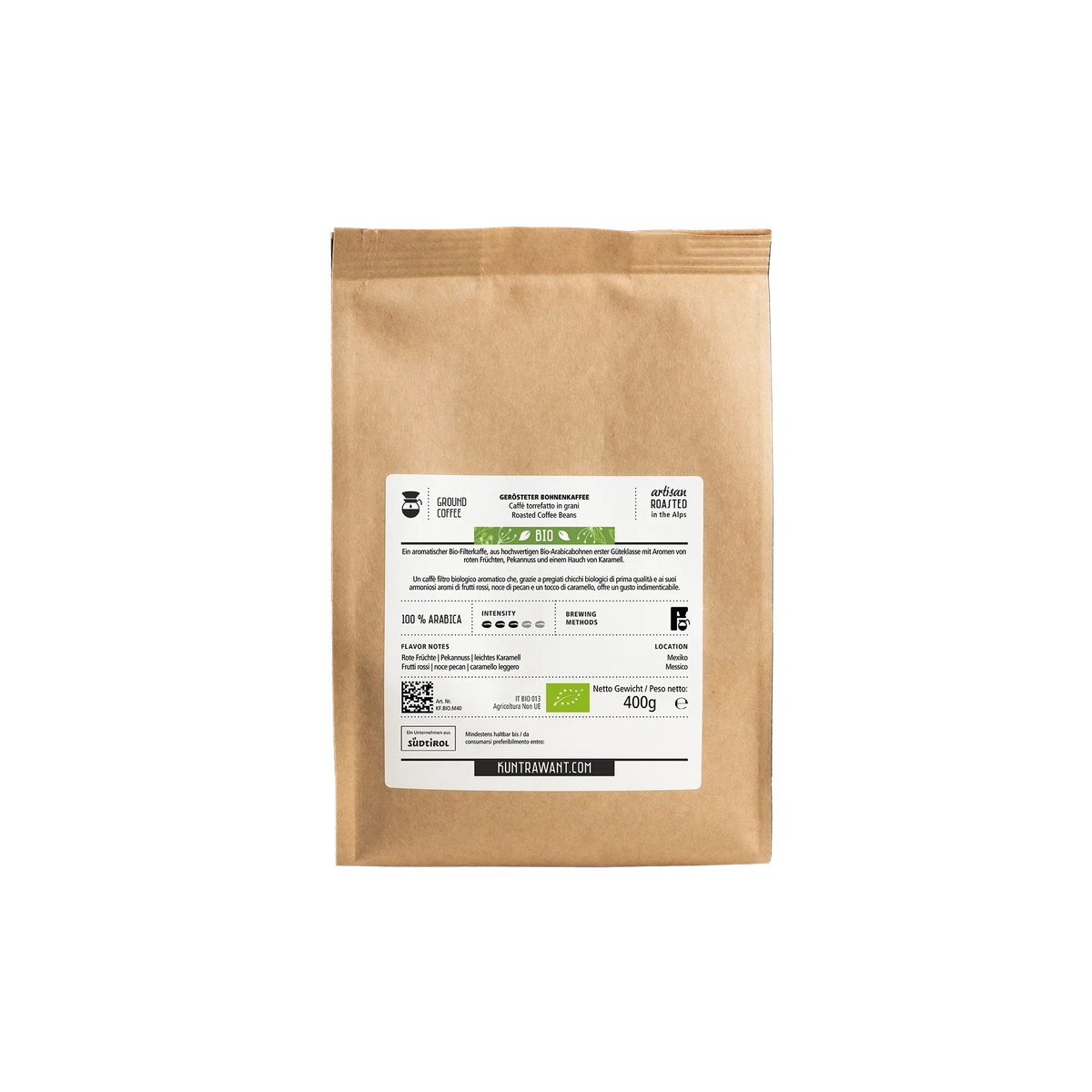 Filterkaffee BIO 100% Arabica 400g Rückseite