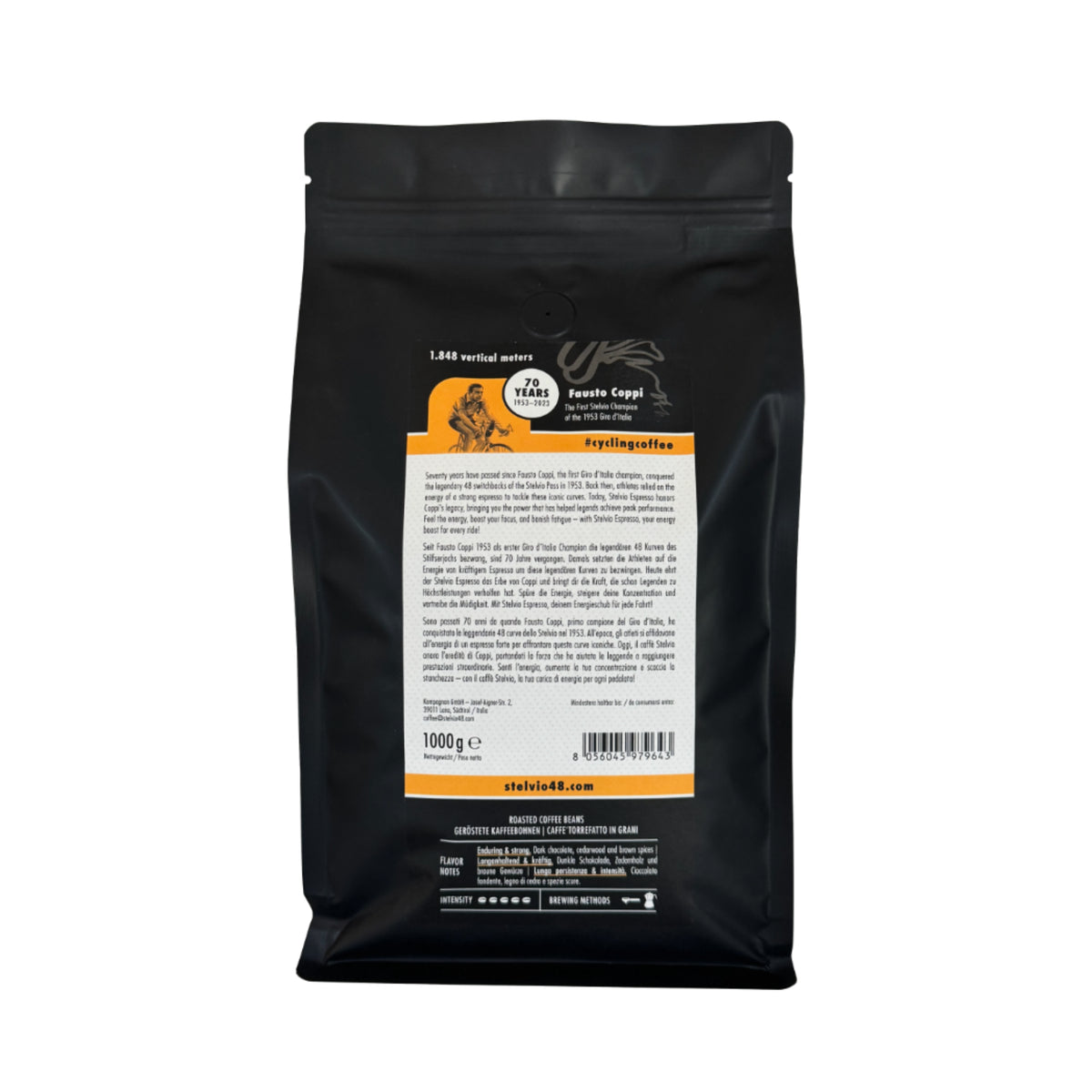 Stelvio Espresso 48% Robusta 1000g Rückseite